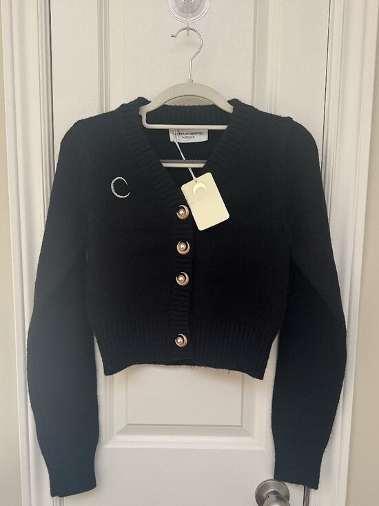 Marine Serre Sweaters - NWT Marine Serre V-Neckline Black Wool Blended Cropped Cardigan